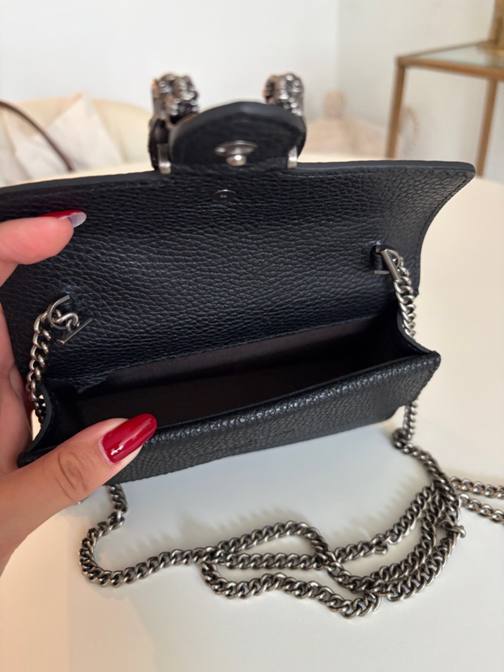 Black Leather Shoulder Bag with Silver Horsebit Accent - Picture 10 of 14